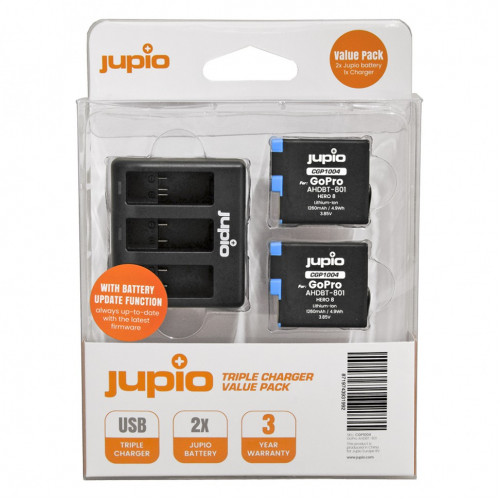 Набор Jupio для GoPro HERO8 AHDBT-801 2x Battery 1260mAh + Compact USB Triple Charger